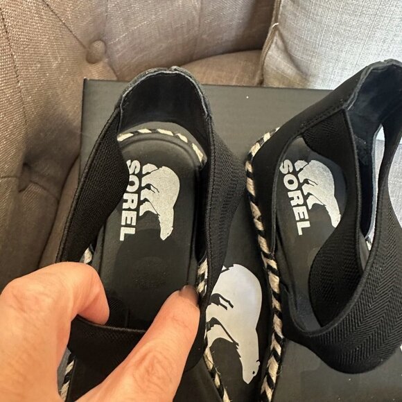 Sorel Sandals Womens 9.5 Black White ELLA II Ankle Strap Leather Shoes NIB - Picture 5 of 7